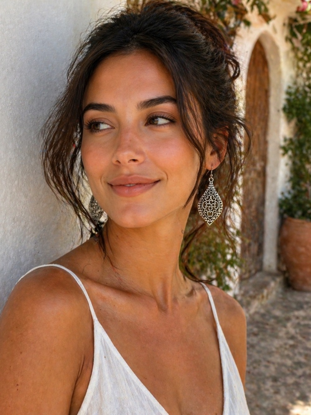 Silver tone Filigree Teardrop Earrings Boho Beach Statement Drop